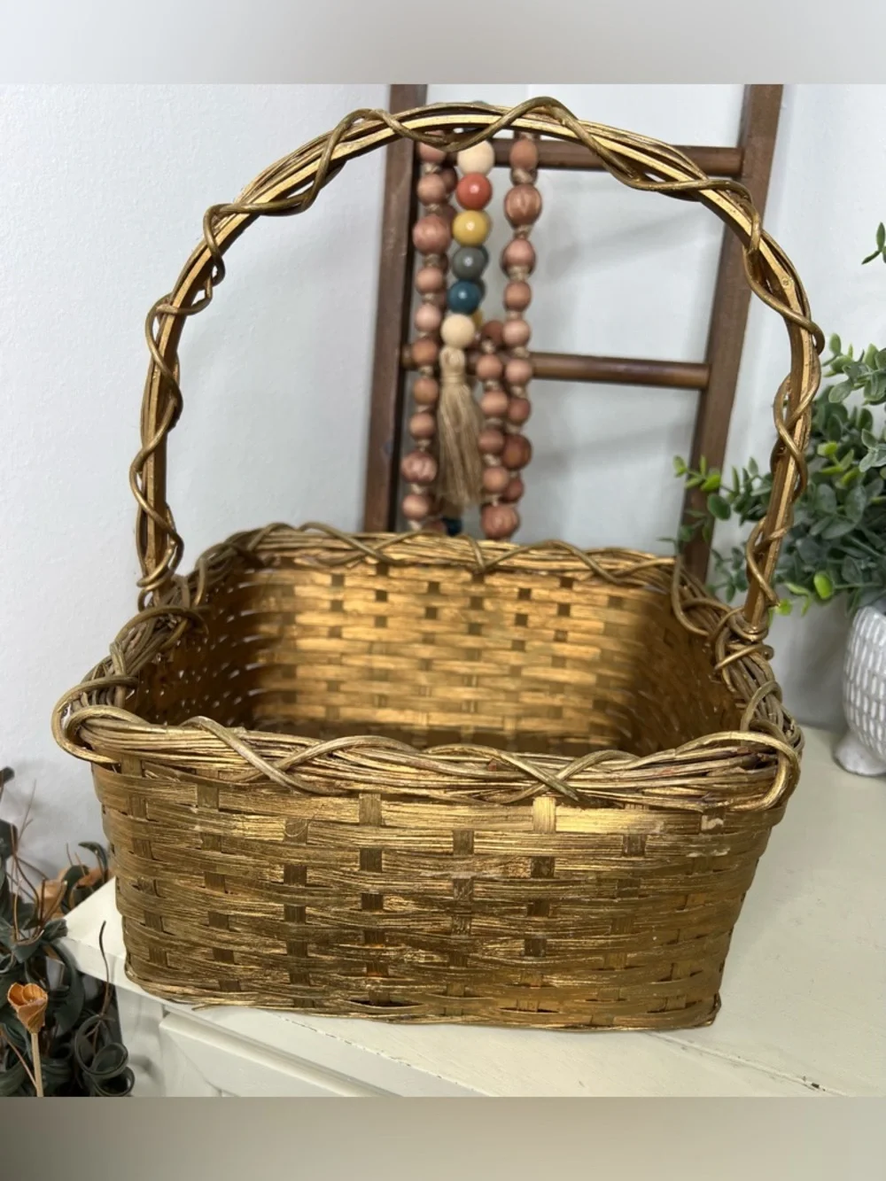 Vintage Handwoven Gold Basket